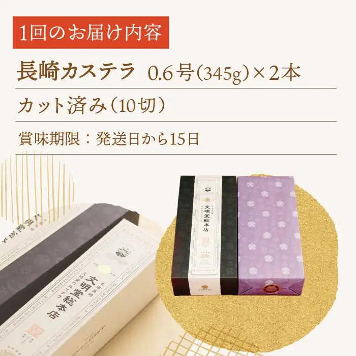 【全12回定期便】「こだわりの逸品」長崎 カステラ  [1.2号] 計24本（0.6号10切入×2本入/回）【文明堂総本店】[QAU022]