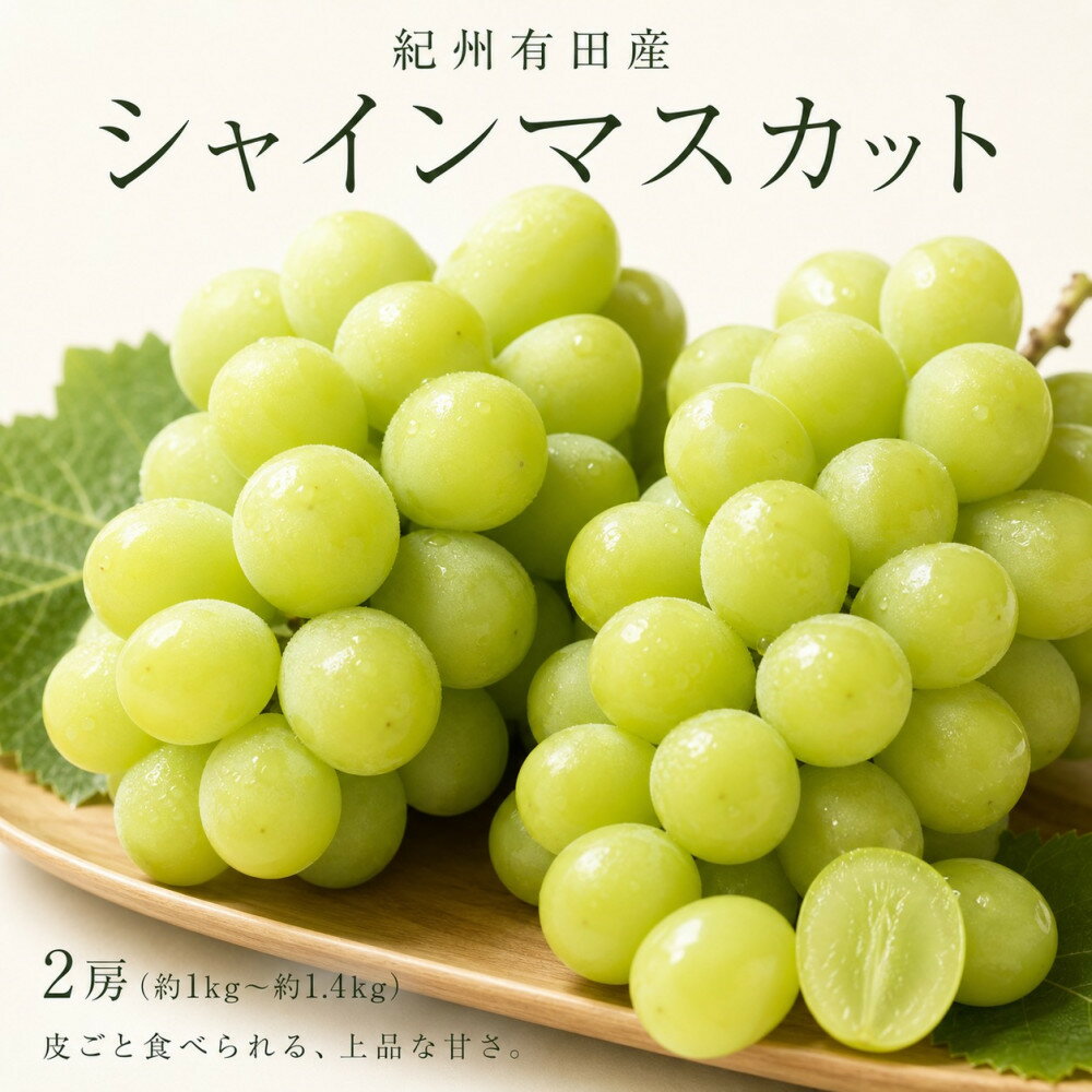 【ふるさと納税】紀州有田産シャインマスカット2房（約1kg〜1.4kg）【先行予約】【2026年8月下旬以降発送予定】 | マスカット ぶどう フルーツ 果物 くだもの 食品 人気 おすすめ 送料無料