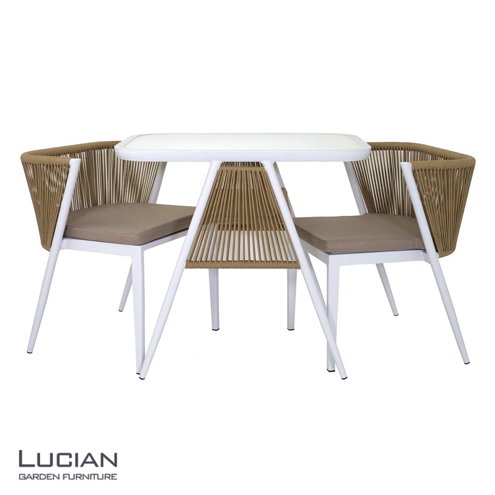 
                  LUCIAN　アルミテーブルガーデン3点セット　ホワイト ／ コスティック アルミテーブル チェア コンパクト スタイリッシュ モダン 軽量 丈夫 奈良県 御所市
                
