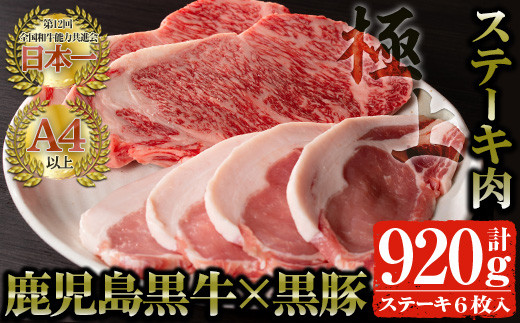 
鹿児島県産 黒毛和牛ステーキ肉セット(計920g)！ 鹿児島黒牛サーロインステーキ(220g×2枚)・鹿児島黒豚ロースステーキ(120g×4枚) 国産 牛肉 豚肉【佐多精肉店】B14
