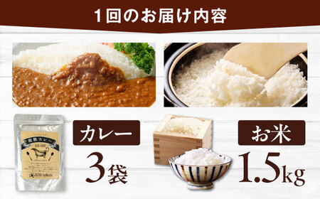 【全6回定期便】お米とシェフのカレー少量セット 米1.5kg・カレー3袋　愛媛県大洲市/有限会社ヒロファミリーフーズ カレー レストランのカレー ご当地グルメ[AGBX057]