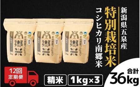 【令和6年産新米】〈12回定期便〉特別栽培米コシヒカリ100％「南郷米」精米 3kg（1kg×3袋）［2024年9月中旬以降順次発送］ 有限会社ファームみなみの郷