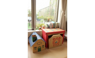 
                  成長に合わせて使える段ボール家具　ジュニアデスクチェア&おうち型収納ボックス◇
                