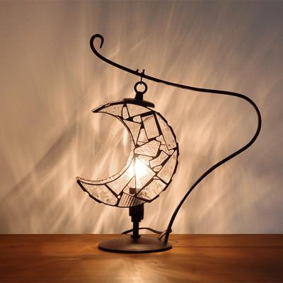 ふるさと納税 瀬戸市 Nijiiro Lamp ステンドグラスのテーブルランプ　月 クリアー