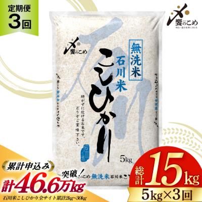 ふるさと納税 宝達志水町 定期便 無洗米 石川米 こしひかり 5kg 3回 総計15kg [宝達志水町 38601336]