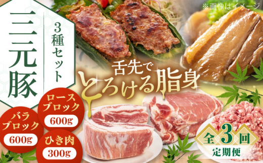 【全3回定期便】平田牧場 3種セット《喜茂別町》【平田牧場】 肉 豚肉 ブロック ステーキ ステーキ用 ロース ロースステーキ バラ とんかつ ミンチ 豚ミンチ 北海道 セット [AJAP047]