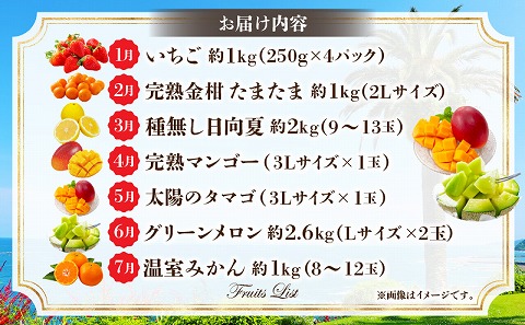 《2027年発送先行予約》【数量・期間限定】特選南国くだもの7ヶ月定期便 フルーツ 果物 定期便 7回 いちご 金柑 日向夏 マンゴー メロン みかん