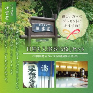 松川温泉 峡雲荘「日帰り入浴券」6枚セット ／ 源泉かけ流し 露天風呂 回数券 利用券