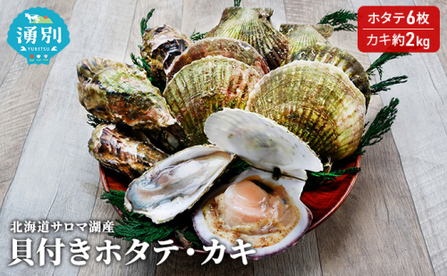 北海道サロマ湖産　貝付きホタテ6枚・カキ約2kg 魚貝類 生牡蠣 かき 帆立 ほたて セット 詰合せ 海鮮