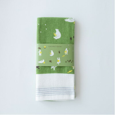 【ふるさと納税】知床トコさん×kontex トラベルフェイスタオル(グリーン)1枚 綿100% 日本製【配送不可地域：離島・沖縄県】【1697703】