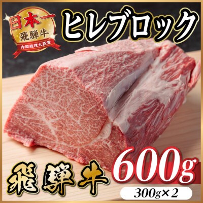 飛騨牛 ヒレブロック約600g(約300g×2)タレ付き【冷蔵便】A4～A5等級  ローストビーフ【配送不可地域：離島】