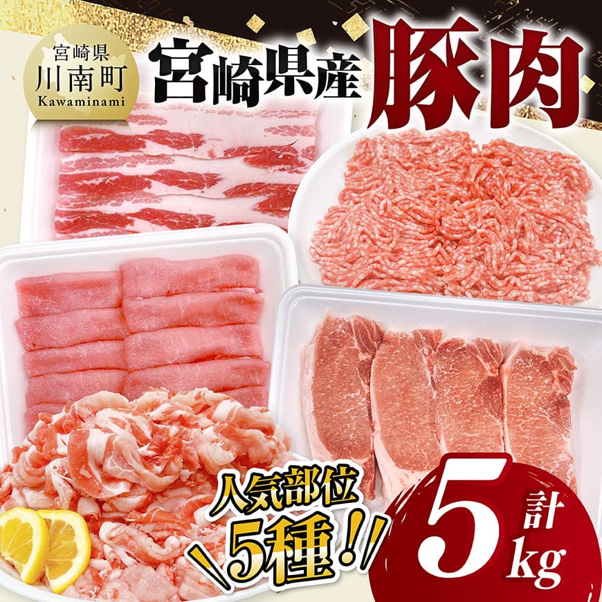 宮崎県産豚肉5種　5kg　豚肉 ぶた肉 肉 [C11629]