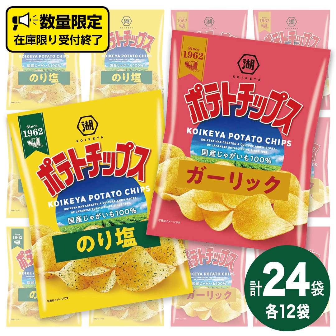 湖池屋 ポテトチップス 2種類アソート （のり塩・ガーリック）（各12袋・計24袋） ポテチ お菓子 おかし 大量 スナック おつまみ ジャガイモ じゃがいも まとめ買い スナック菓子 数量限定