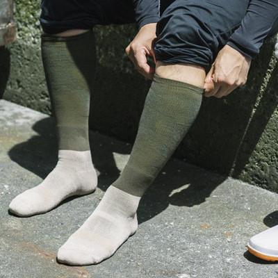 ふるさと納税 高岡市 【日本製】漁師も認めた和紙靴下(ペスカリー)着圧ハイソックス丈　カラシ×グレー　25-27cm |  | 01