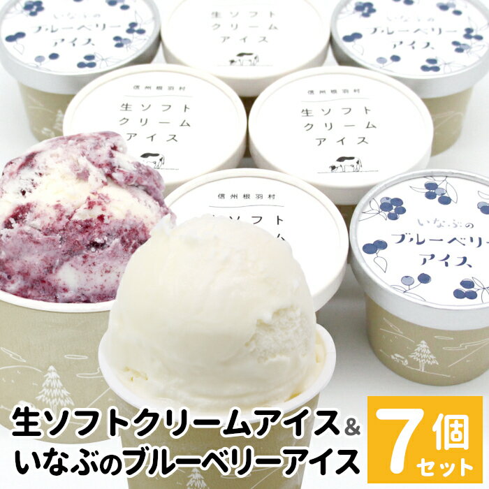 【ふるさと納税】生ソフトクリーム＆稲武のブルーベリー 7個入り80ml 生乳 ブルーベリー ソース ソフトクリーム 無農薬 スイーツ 果物 マーブルアイス 人気 ギフト 5000円 5000円以内 5,000円
