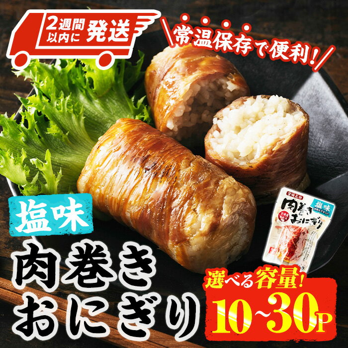 【ふるさと納税】＜2週間以内発送！＞＜内容量が選べる！＞ 肉巻き おにぎり 塩味 (計1.2kg-計3.6kg) 豚肉 塩 お弁当 レンジアップ 小分け 湯煎 個包装 おつまみ レトルト 常温 保存 ご当地 簡単調理【AP-54・AP-55】【株式会社 日向屋】