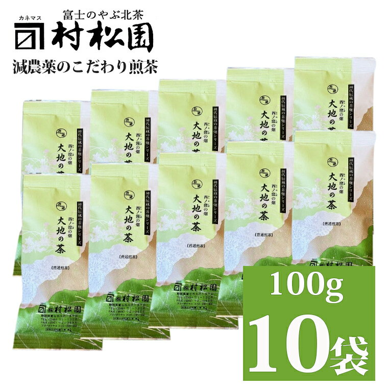 【ふるさと納税】「大地の茶」 1kg (100g×10袋) お茶 お茶の葉 日本茶 緑茶 茶葉 セット 富士山麓 コク 中蒸し製法 こだわり 美味しい 銘茶 煎茶 ギフト プレゼント 飲み物 富士のやぶ北茶 静岡茶 お茶葉 老舗 村松園 富士市 [sf002-222]