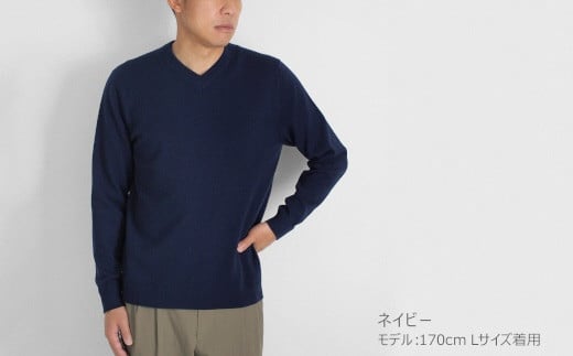 Vネックセーター カシミヤ 100% ( ネイビー・L ) メンズ 日本製 | ニット Vネック 薄手 無地 シンプル 長袖 秋冬 冬 新潟県 五泉市 高橋ニット株式会社