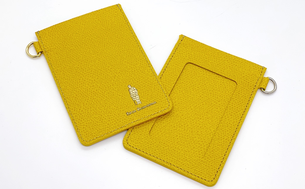 渋沢栄一翁 パスケース （ イエロー ） ケース フランス革 小物 牛革 革 革製品 収納 収納品