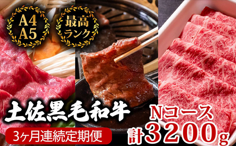 
【3回定期便】土佐黒毛和牛 食べ比べ 3200g (計3kg以上) | Nコース 厳選 国産 和牛 すき焼き しゃぶしゃぶ 焼き肉 お肉 にく 霜降り 牛肉 ウデ肉 うで肉 もも肉 モモ肉 リブロース 人気 贈答 ギフト プレゼント 小分け 数量限定 3ヵ月 頒布会 老舗 たけうちミート 高知県 須崎市 TM16000
