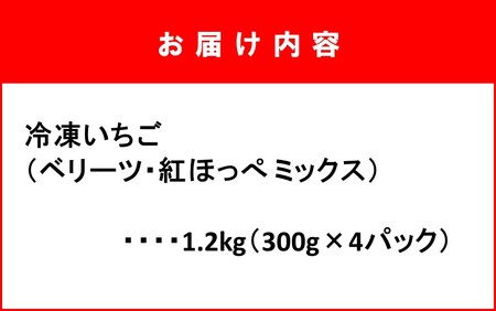 2418R_鮮度そのまま! 冷凍完熟いちご / ベリーツ&紅ほっぺ 1.2kg (300g×4P)