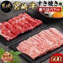 【ふるさと納税】宮崎牛すき焼き用食べ比べセット600g - 宮崎県産宮崎牛 国産牛肉 黒毛和牛 ブランド牛 ロースまたは肩ロース肉 モモまたはウデ肉 宮崎牛 すき焼き用スライス肉 送料無料 AC-I602 【宮崎県都城市は2年連続ふるさと納税日本一！】