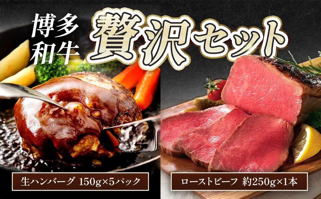 博多和牛贅沢セット (博多和牛生ハンバーグ150g×5パック、博多和牛ローストビーフ250g×1本) CB005