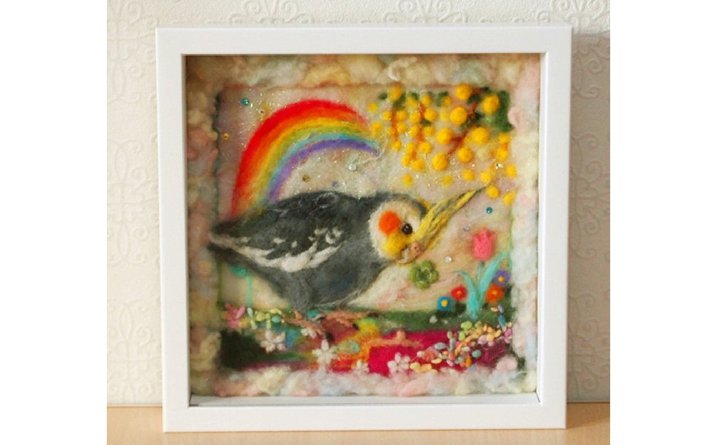 うちの子インコ 羊毛フェルト刺繍