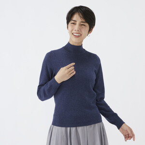 日本製 カシミヤ100% レディース ハイネックセーター インディゴブルー S～Lサイズ