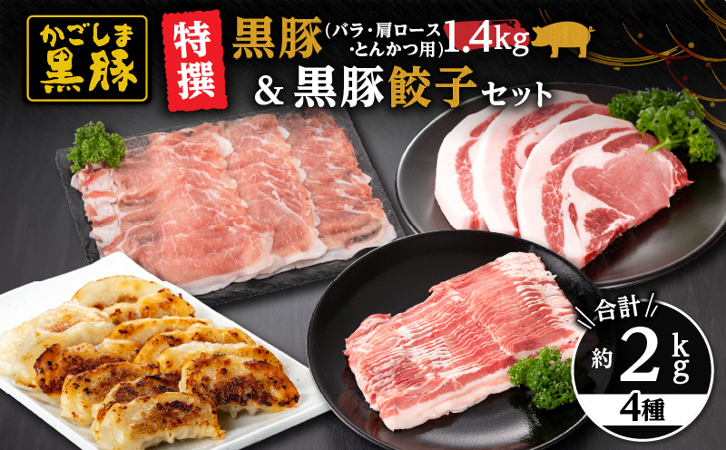 
            1451 特撰 鹿児島黒豚1.4kg（バラ・肩ロース・とんかつ用）＋黒豚餃子　KN038-019
          