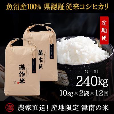 ふるさと納税 津南町 【毎月定期便】県認証特栽元祖魚沼産コシヒカリ20kg(10kg×2袋)×12回 計240kg全12回