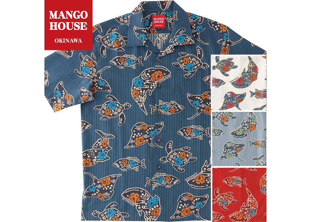 【かりゆしウェア】メンズ ちゅらさんジンベエザメLサイズ×アイボリー