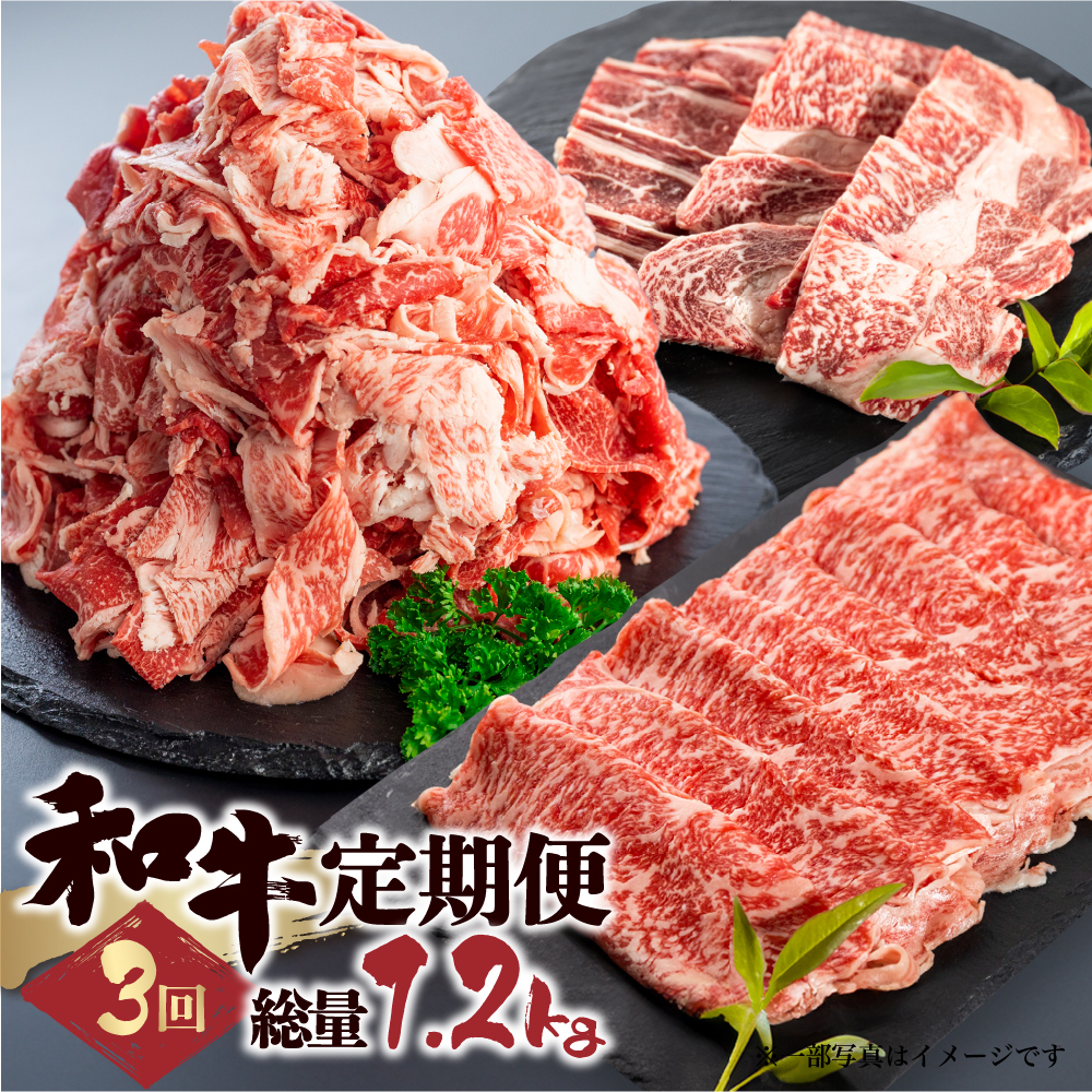 「和牛定期便」定期便 3回 お楽しみ 牛肉 切落し 切り落とし 焼肉 すき焼き しゃぶしゃぶ BBQ 個包装 国産和牛 総重量1.2kg Q1541x