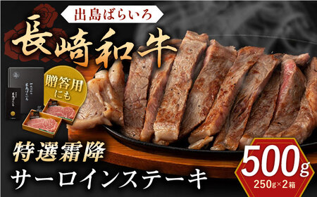 長崎和牛「出島ばらいろ」特選霜降 サーロインステーキたっぷり約500g【合同会社肉のマルシン】[QBN008]