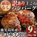 【ふるさと納税】＜訳あり＞(網脂なし)鹿児島県産黒毛和牛 手ごねハンバーグ(計900g・100g×9個) 国産 牛肉 小分け おかず 惣菜 個包装 冷凍ハンバーグ【スーパーよしだ】a-12-256