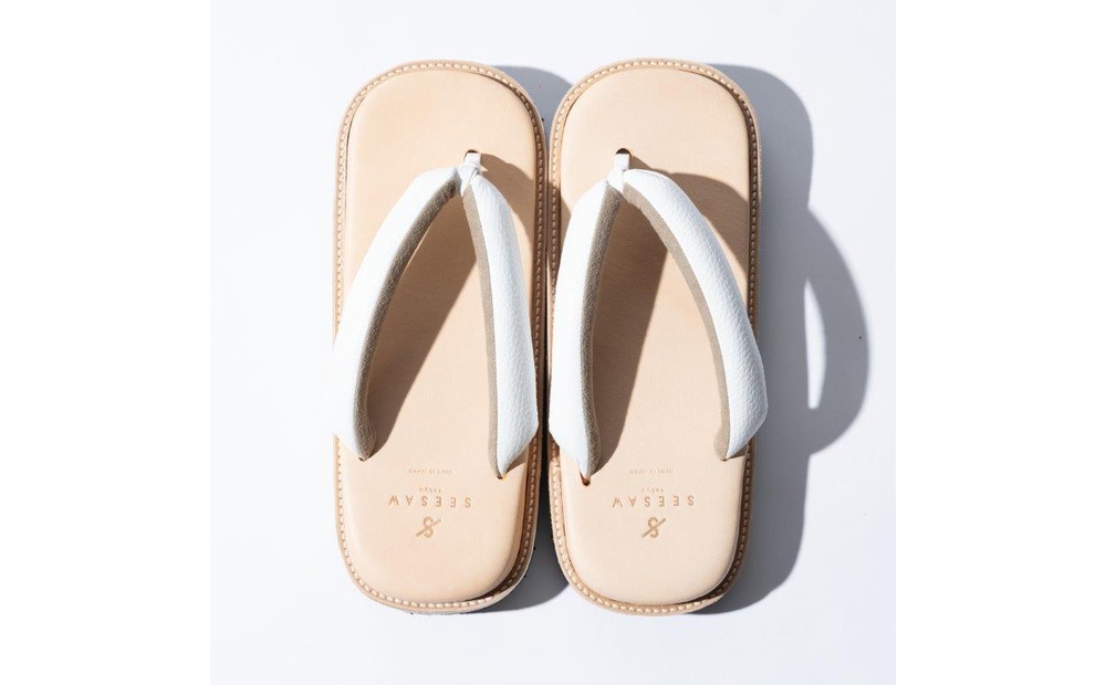 レザー雪駄サンダル　サン駄（江戸前ｓａｎｄａｌ）(カラー：white×natural、サイズ：1(24cm～25.5cm)) white×natural 1(24cm～25.5cm)
