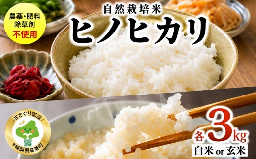 
                  【種類が選べる】農薬・除草剤・肥料不使用　自然栽培米 令和7年度産ヒノヒカリ 玄米・白米 3kg
                