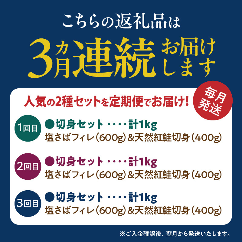 G60-T53_【定期便　全3回】人気の2種塩さば＆紅鮭切り身セット計3kg (1kg × 3回)_イメージ2