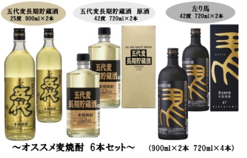 山元酒造 オススメ麦焼酎 6本セット（小） 900ml×2本 720ml×4本 焼酎 本格焼酎 麦焼酎 麦 鹿児島 薩摩川内市 ふるさと納税 ES-213