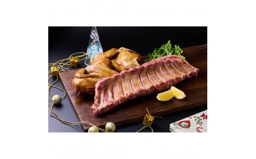 ★クリスマス限定★【12月上旬にお届け】スペアリブスモーク約650g×1個 ＋ 半丸チキンスモーク約400g×2個