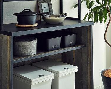 【開梱設置】食器棚 レンジ台 アイン 上台引き戸タイプ 幅89.7cm ブルックリン キッチンボード ゴミ箱収納 ダスト収納 キッチン収納 おしゃれ 大川家具 幅90cm 収納家具 アイアンフレーム