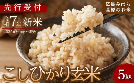 【先行受付】令和7年新米 コシヒカリ 玄米5kg 2025年9月頃～発送 お米 米 玄米 ごはん ご飯 広島県 三原市 220003