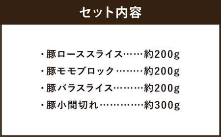 鬼北町の清らかな自然で育てた ふれ愛・媛ポーク 約900g （4種入り） 国産 豚肉 豚 お肉 肉 豚ロース 豚モモ 豚バラ 豚こま こま切れ スライス ブロック 冷凍 愛媛 （462）【えひめの町（
