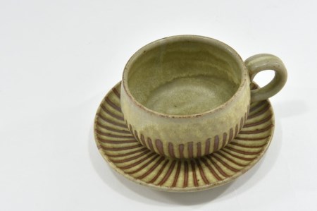 京焼「新羅釉木賊紋コーヒー碗・皿」(ピスタチオグリーン)1セット〈カップ 食器