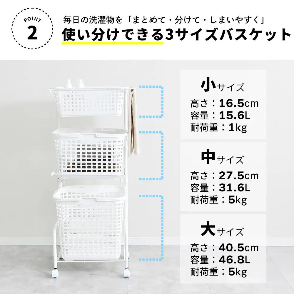 A022 ランドリーワゴン ワイド (ホワイト)