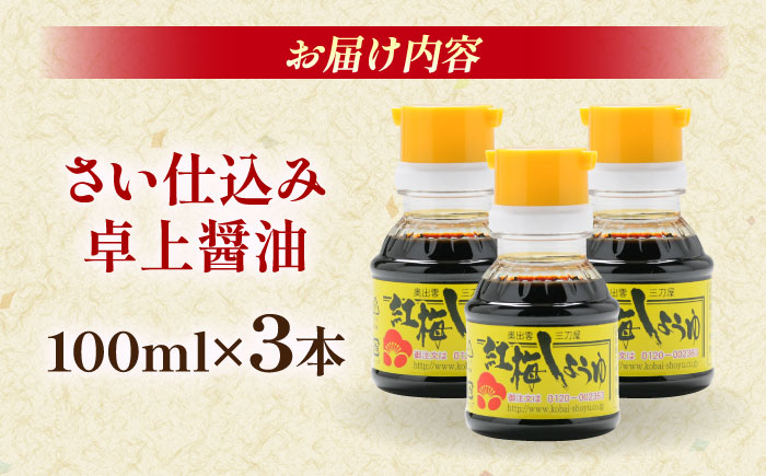 すぐに贅沢、一滴から。さい仕込み卓上醤油100ml×3本セット 調味料 醤油 卓上醤油 しょうゆ こいくち うすくち ギフト 詰め合わせ お歳暮 島根県雲南市/有限会社紅梅しょうゆ [AICV038]