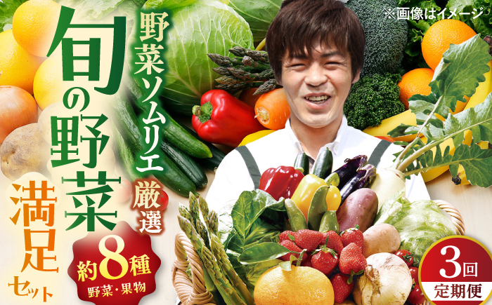 【3回定期便】ソムリエ厳選安心の地元野菜と果物のお任せセット【株式会社ひらど新鮮市場】[KAB159]/ 長崎 平戸 野菜 果物 キャベツ アスパラガス ナス 大根 かぶ ミニトマトトマト 玉ねぎ いちご 定期便