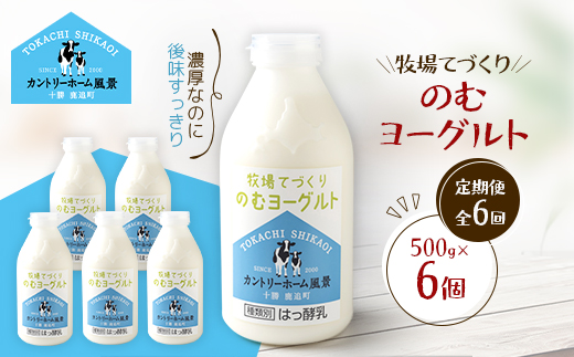 【毎月定期便】牧場てづくりのむヨーグルト　500g×6個全6回【配送不可地域：離島】