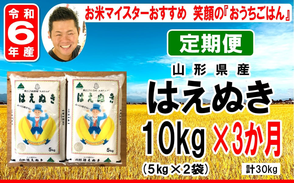 
            《 新米 》【 3ヶ月定期便 / 令和6年産 新米 】 はえぬき 計 10kg /月 ( 1回配送 5kg × 2袋 ) 2024年産
          