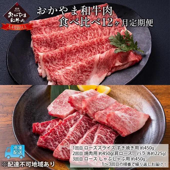 牛肉 定期便 12ヶ月 おかやま 和牛 肉 A4等級以上 食べ比べ 毎月 約450g×12回 牛肉